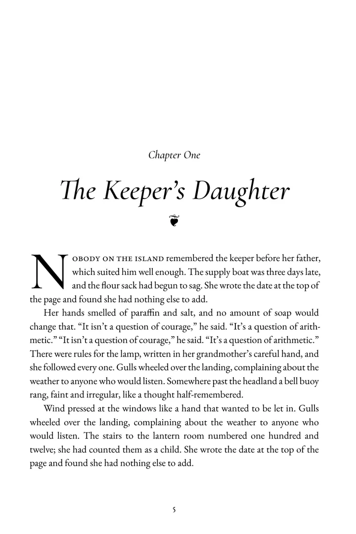 The first page of chapter one of a sample novel, set in the Romance style: an italic title, a floral ornament, and a large drop cap.
